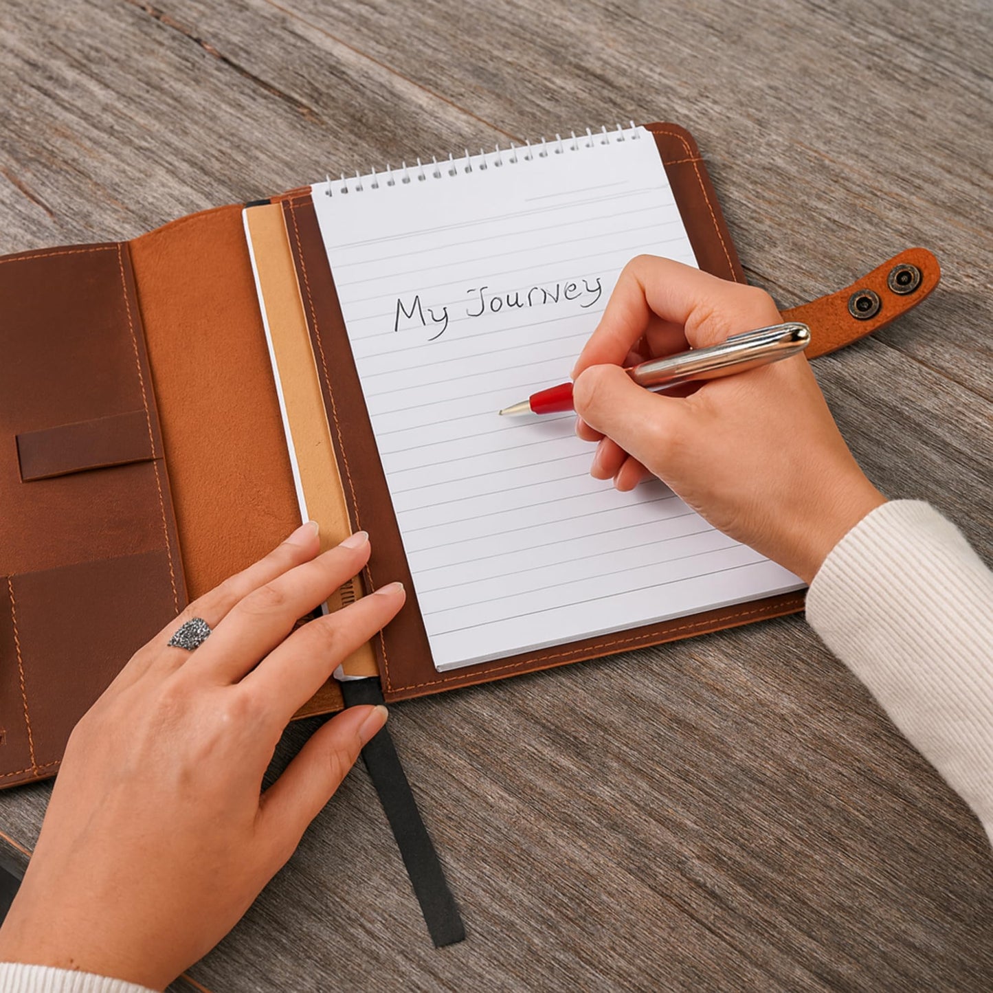 CestAntiQ Rustic Leather Journal Cover | Handmade 6x9 Spiral Steno Pad Holder | Full-Grain Top-Bound Notebook Sleeve & Refillable Cahier Cover (Brown)