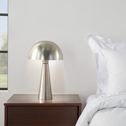 Nourison Home 16" Silver Metal Mushroom Table Lamp, Modern, Retro, Desk Light for Bedroom, Dining, Office, Entryway