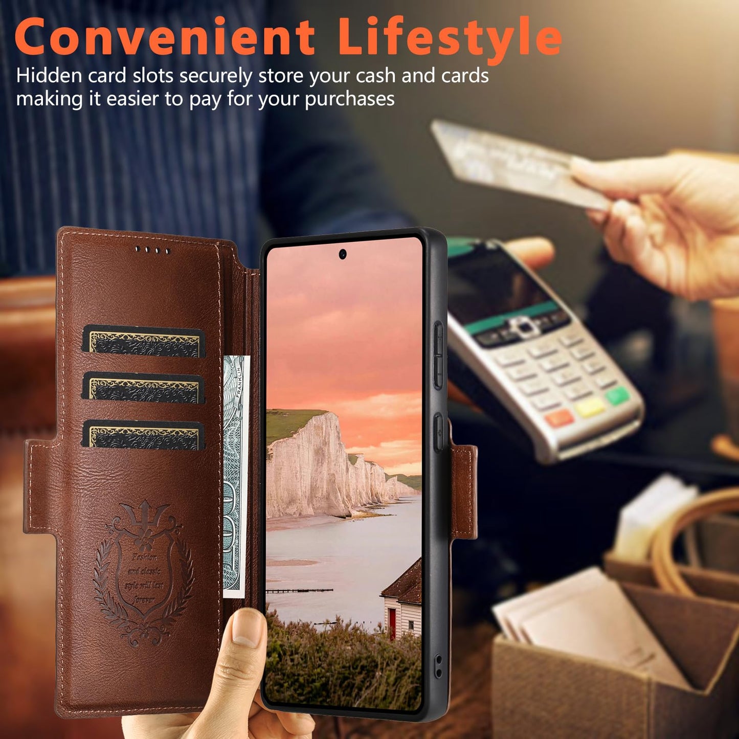 SINIANL for Samsung Galaxy S24 Ultra Leather Wallet Case Compatible with MagSafe Wireless Charging, Detachable Leather Cover with Card Slots Holder, Kickstand, Magnetic for Galaxy S24 Ultra Brown