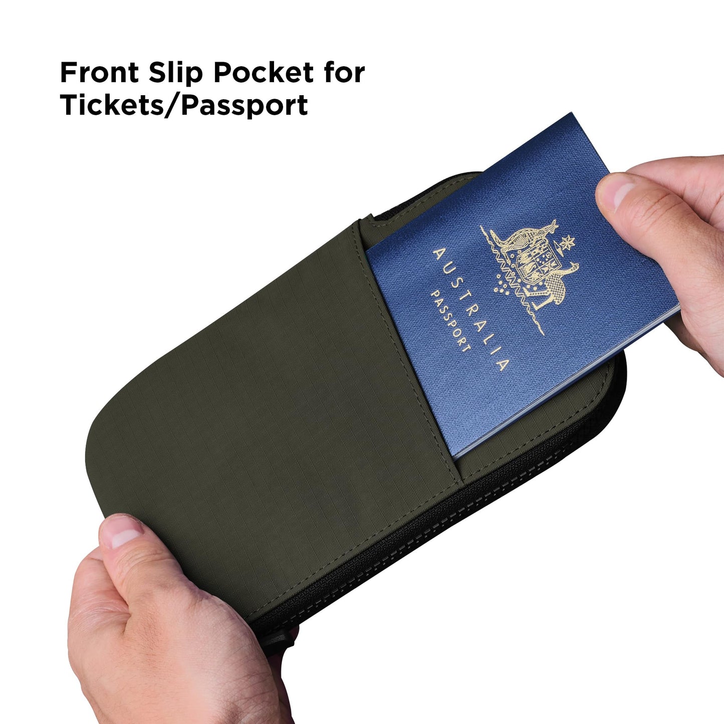 ALPAKA Zip Travel Wallet Green Axoflux 210D - RFID Passport Holder - Self Locking Zipper - Tear Resistant Material - Four Pockets and Two Card Slots - HUB Accessories Compatible