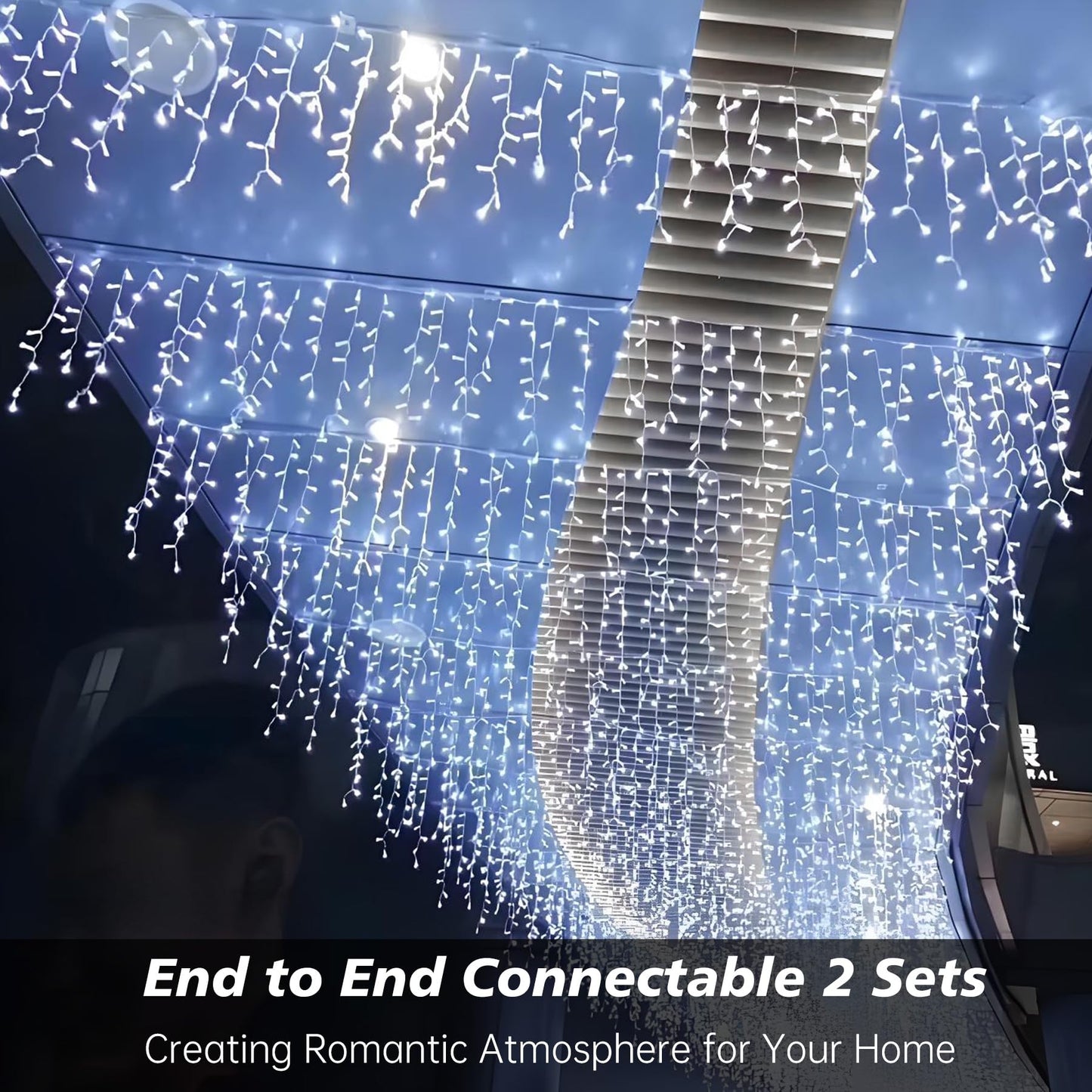 TOPPORTED Icicle LED Christmas Lights Outdoor, 624 LED 59FT 8 Modes with 96 Drops Cool White Icicle Lights,Outdoor Indoor Fairy String Lights for Christmas Party,Holiday,Wedding Decorations