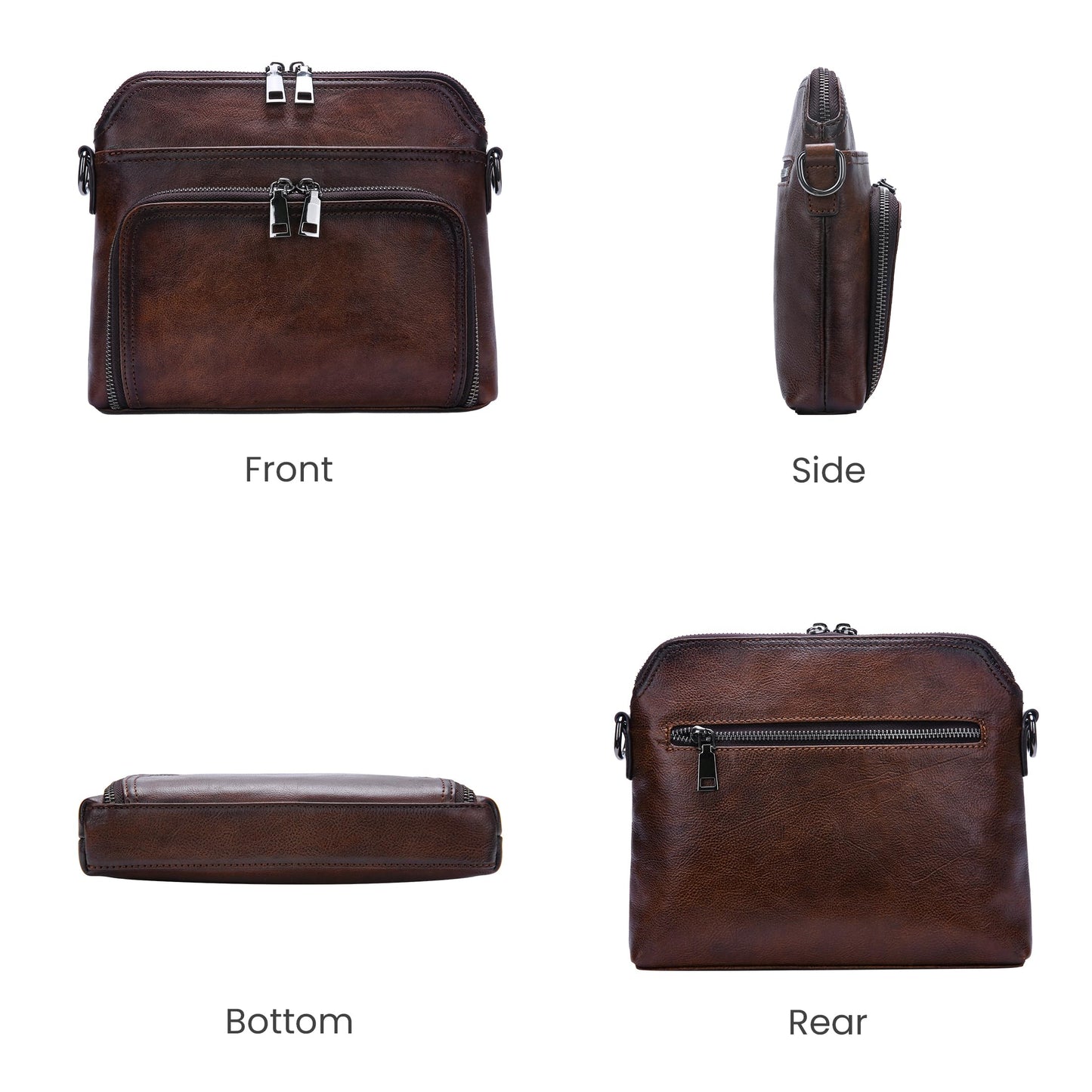 HESHE Genuine Leather Crossbody Bags for Women Satchel Purses Shoulder Handbags with 2 Adjustable Strap Hobo Purse (Coffee)