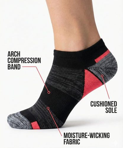Tipi Toe Women's 6 Pack Breathable Comfort Running Black Color Grey Contrast Womens Comfy Socks, SP35-A-6