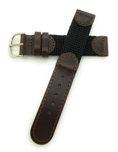 20mm Canvas Nylon Leather Watch Band (black with brown)