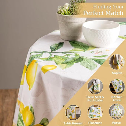 Maison d' Hermine Table Cloth Round Table 100% Cotton 63 Inches Tablecloth Reusable Decorative Everyday Use for Dining Room, Farmhouse, Home, Party, Festive & Wedding Spring Summer - Limoncello
