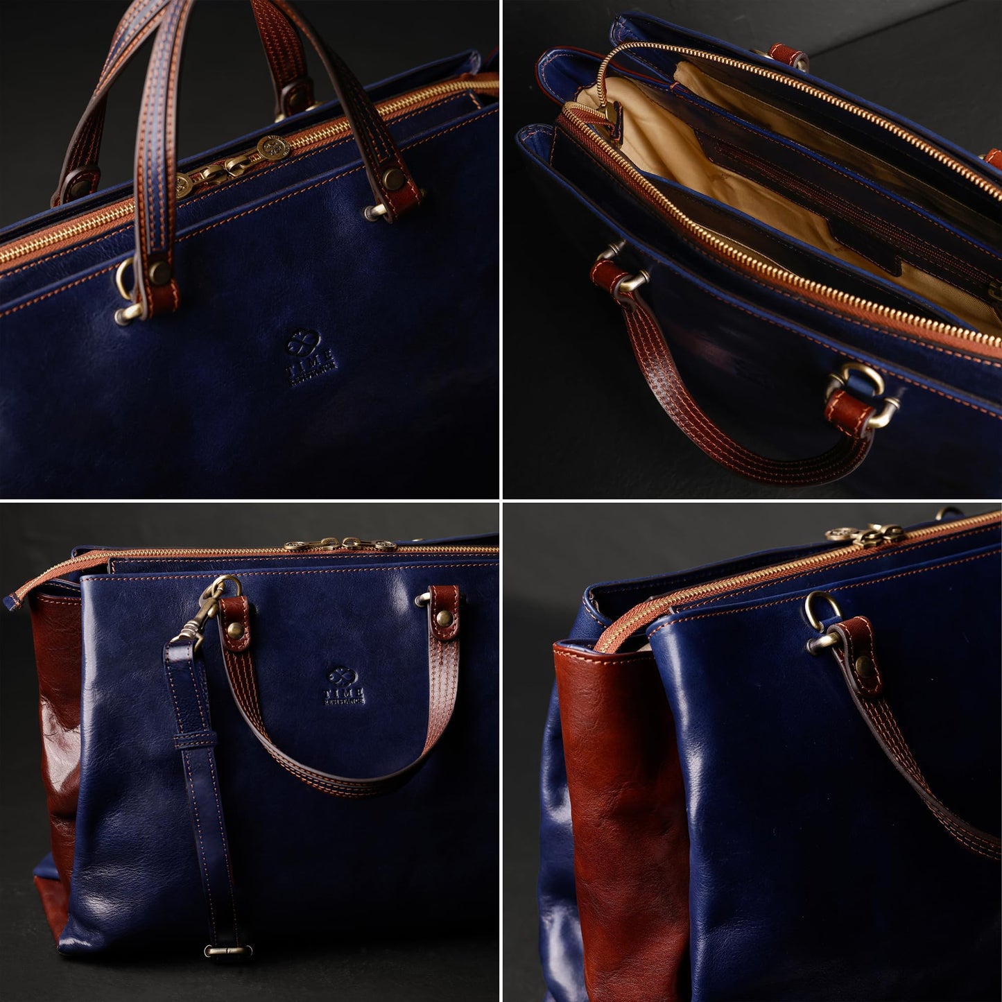 Time Resistance Leather Handbag for Women - Italian Handmade Top Handle Bag - Purse (Blue)