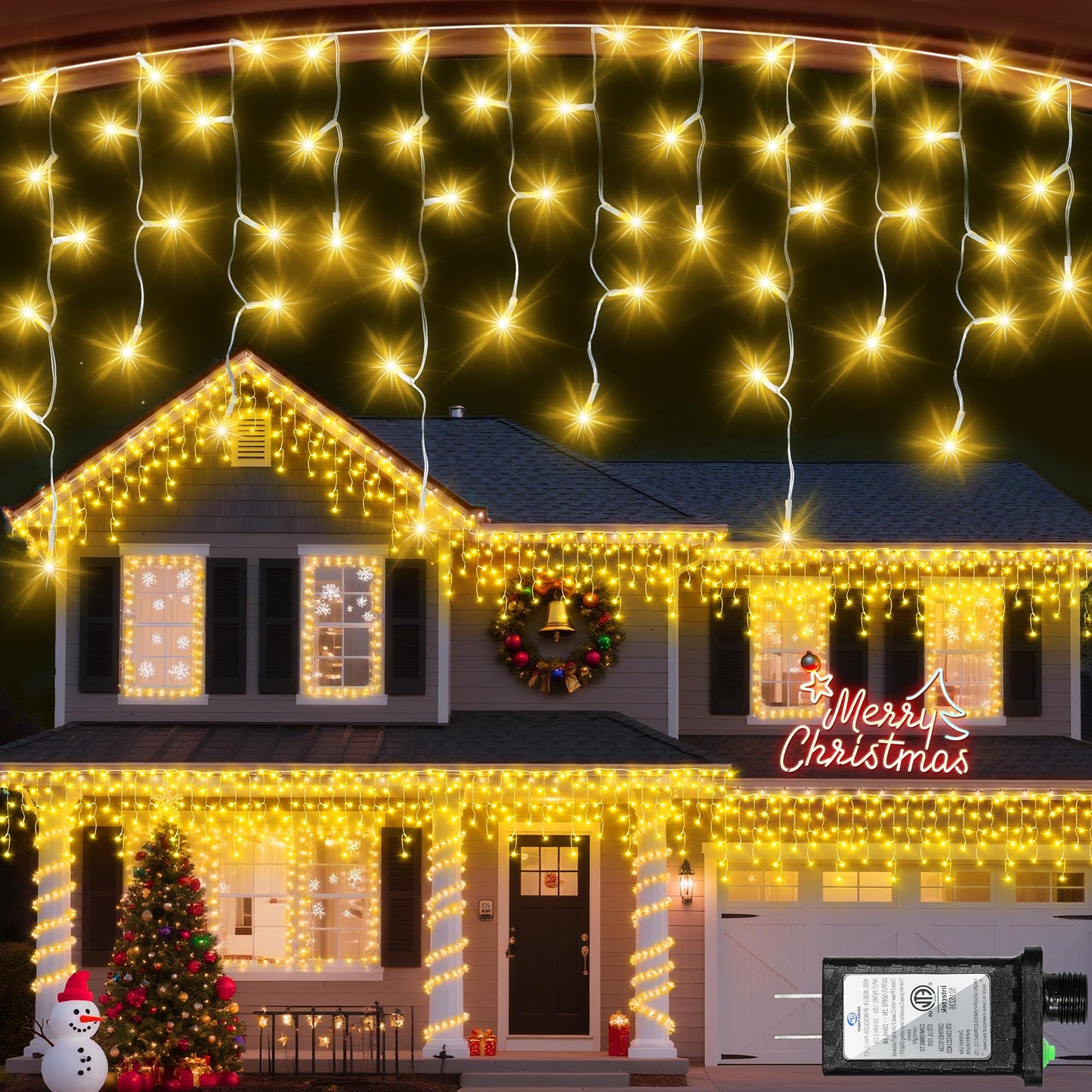 1332 LED 132ft Christmas Lights with 296 Drops, 12 Lighting Modes Warm White Christmas Decoration Twinkling Lights Dimmable, Timer Outdoor Waterproof Fairy Lights for Indoor Garden House Eaves Roof