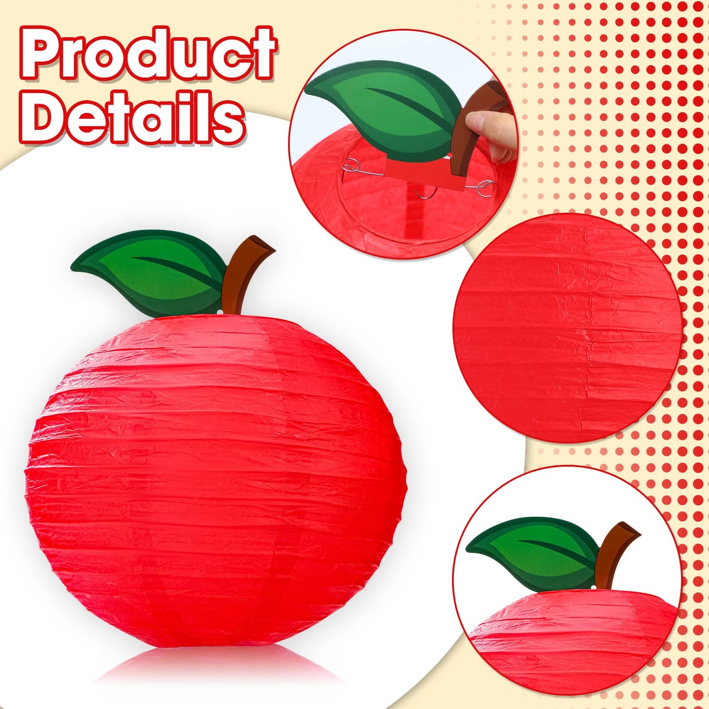 Retisee 12 Pcs 10 Inch Hanging Paper Lanterns Party Decorations Pastel Classroom Decor for Birthday Back to School Party Decoration for Classrooms Wedding Birthday Ceilings(Red,Apple)