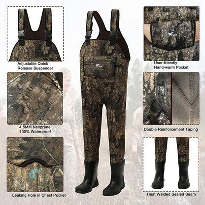 8 Fans Kids Chest Waders with Boots,Neoprene Waterproof Youth Waders Insulated Toddler Hunting & Fishing Waders for Kids Boys Girls Size 4/5