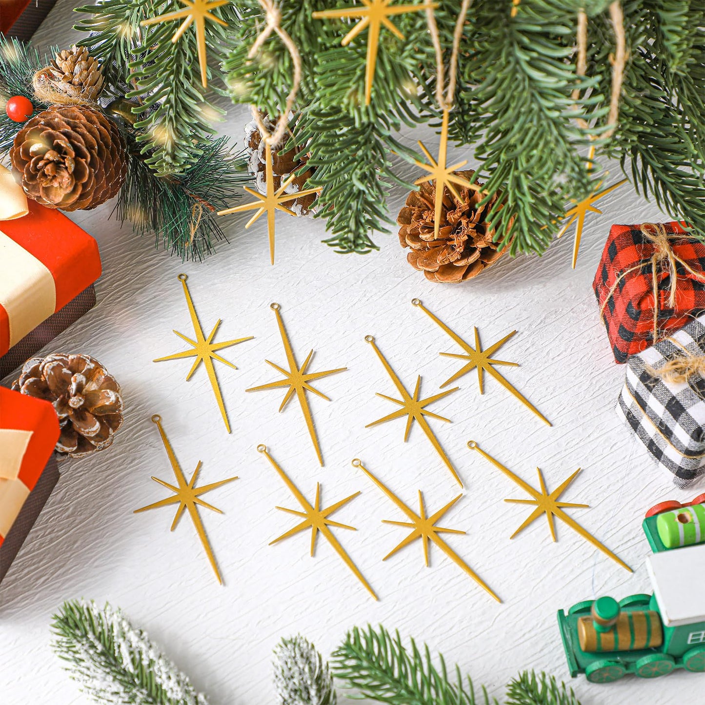 MorningRo 20 Pcs Gold Glitter Star Ornament for Tree Glitter Metal Nativity Star of Bethlehem Ornaments Golden Cast Iron 3.15inch Religious Nativity Scene Hanging Gift for Party Decor