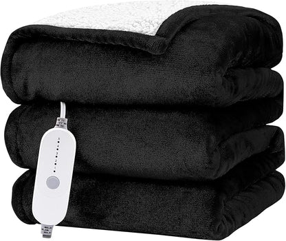 HYLEORY Heated Electric Blanket Twin 62"x84" Soft Fleece & Flannel with 5 Heating Levels & 10 Hours Timer Auto Shutt Off, ETL Certified, Washable，Heated Blanket for Body-Black