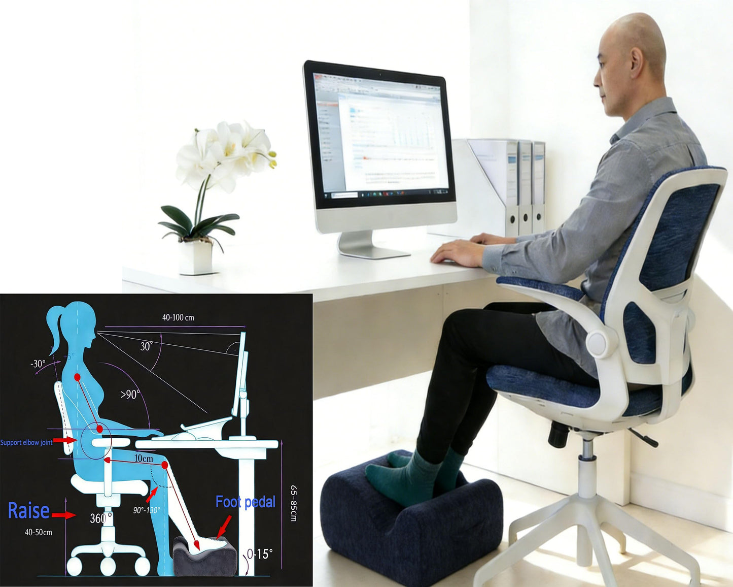 ZXMCJD Ergonomic FootstoolTwo-Way Tilt Design with Heel & Arch SupportWide Non-Slip Foam Footrest with 3-Point Support, Removable Washable Cover for Office/Home, for Prolonged Sitting & Under-Desk Use