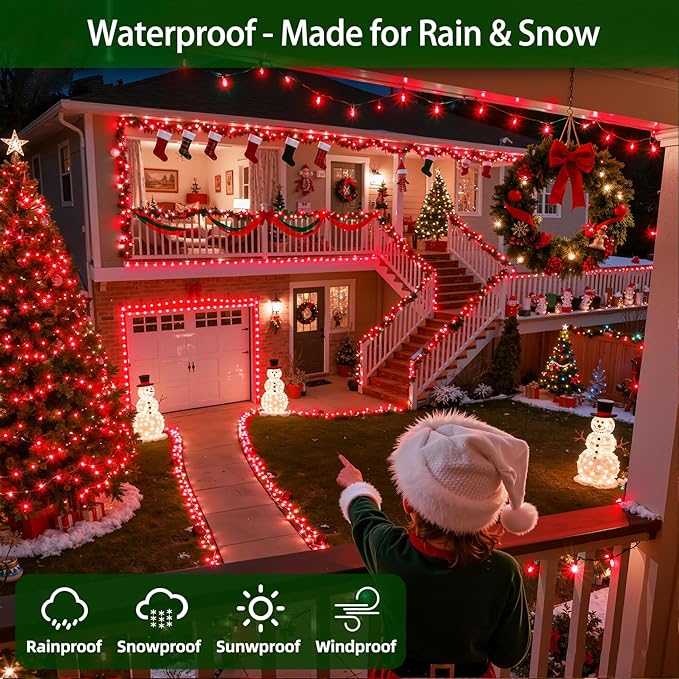 750 LED 240FT Christmas Lights Outdoor,12 Lighting Modes Christmas String Lights with Timer, Dimmable Plug in Red LED StringLights Waterproof for Yard Tree Wedding Party Holiday Red