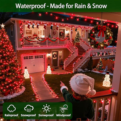 750 LED 240FT Christmas Lights Outdoor,12 Lighting Modes Christmas String Lights with Timer, Dimmable Plug in Red LED StringLights Waterproof for Yard Tree Wedding Party Holiday Red