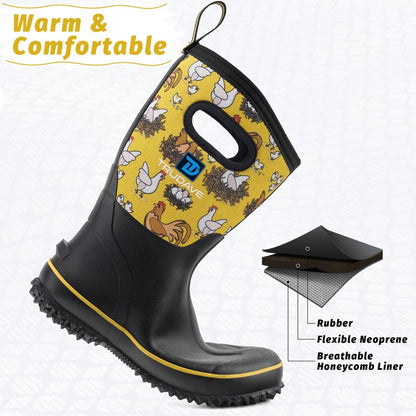 Trudave Rubber Boots for Women, Mid Calf Rain Boots, Womens Waterproof Boots, Neoprene Insulated Outdoor Work Mud Boots for Hunting Farming Gardening Fishing, Chicken, Size 6
