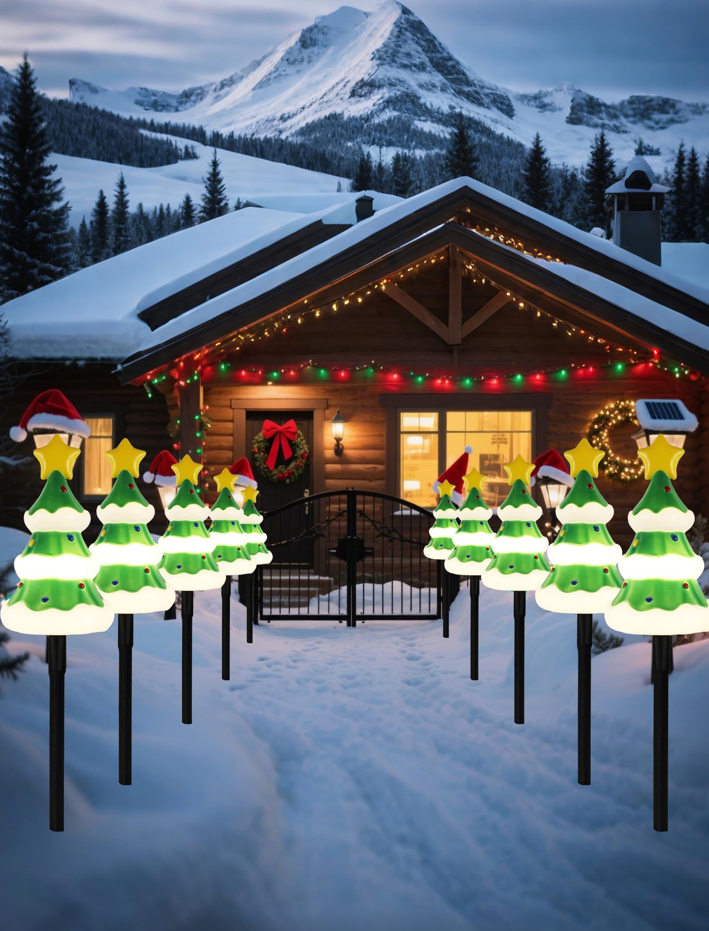 Hobbynors 5 Pack Christmas Decorations Outdoor Pathway Lights, Enchanting Christmas Tree Yard Stakes, Waterproof Holiday Decor Lights for Walkway, Lawn, Garden - Warm White LED