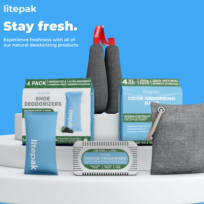 Litepak Activated Charcoal Bags Odor Absorber, (8 Pack, Large), Bamboo Charcoal, Natural Car Air Purifier, Closet Deodorizer, and Odor Eliminator For Home (8x200g)