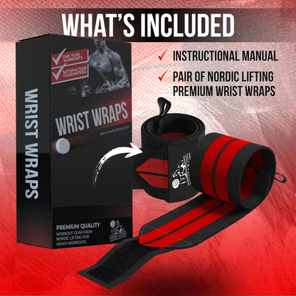 Nordic Lifting Wrist Wraps - Durable Weightlifting Support Straps with Thumb Loop | 1 Pair for Men & Women