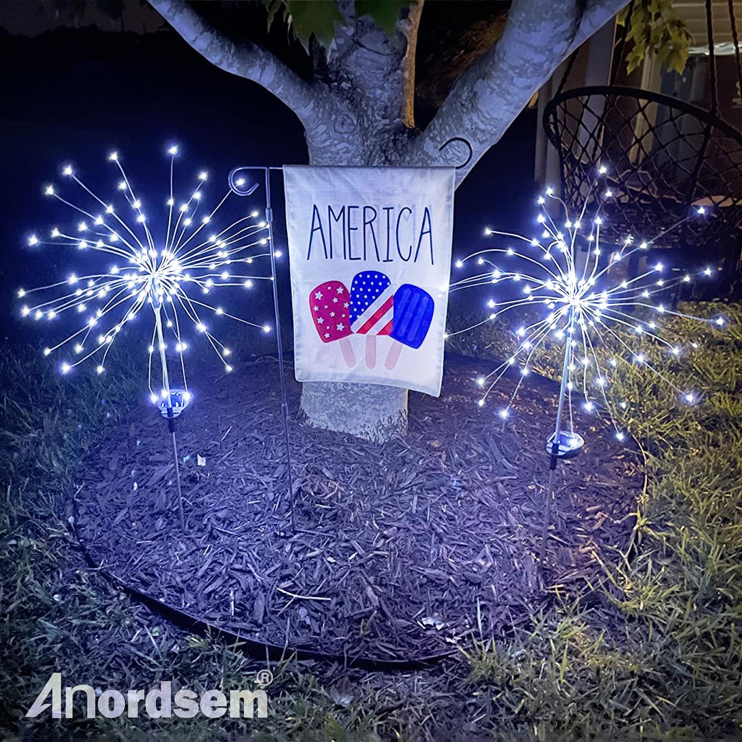 Anordsem Solar Garden Lights Outdoor: Bendable Copper Wire with 120 LED Firework Beads - White Waterproof DIY Fairy Decorations for Yard Patio Path - Gifts for Women Mom Homeowners