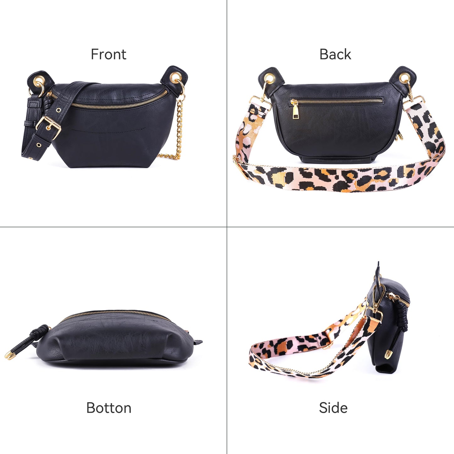 Fanny Packs Waist Bag for Women-Fashion Crossbody Bags Chest Purses Belt Bag with 2 Adjustable Strap (Black)