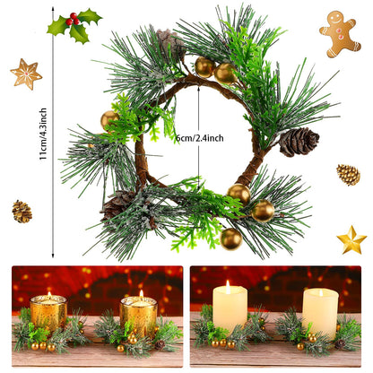 6 Pcs Christmas Candle Ring 4.7 Inch Mini Christmas Wreaths for Home Cabinets Artificial Berry Candle Rings with Pine Cones Small Wreaths for Home, Wedding, Christmas Holiday Table Decoration