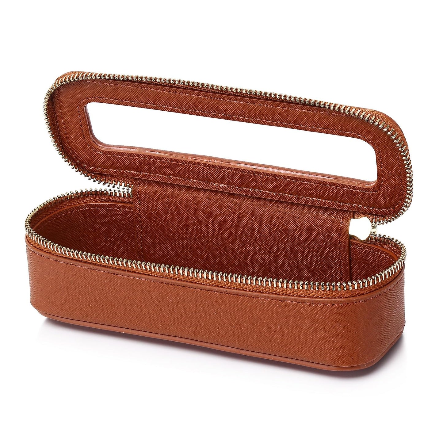 LOFOWN Makeup Brush Bag Slim Clear Makeup Bag Travel Cosmetic Case and Brush Holder Waterproof Toiletry Makeup Bag with Zipper Purse Organizer for Women (Brown, Slim)