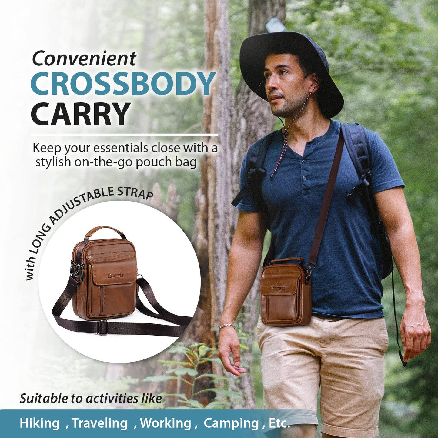hengwin Travel Leather Crossbody Cell Phone Purse Messenger Bag Waist Pouch Fanny Pack Shoulder Handbags with Top Handle Shoulder Strap (Brown)