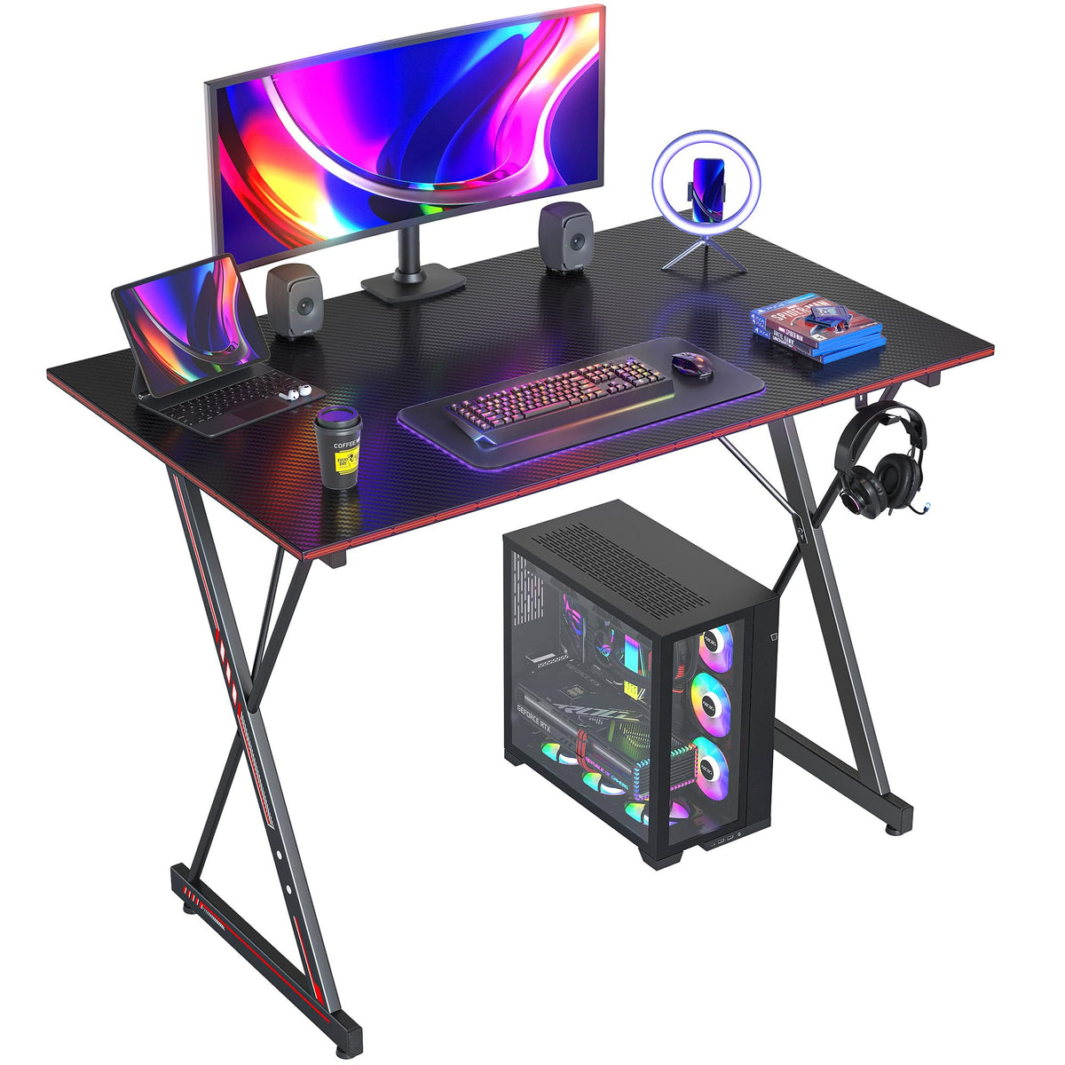 CubiCubi Gaming Desk 32 Inch PC Computer Desk, Home Office Desk Table Gamer Workstation, Simple Game Table, Black
