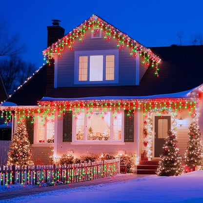 XURISEN 132ft Christmas Lights Decorations Outdoor, 1280 LED 8 Modes Fairy Lights with 240 Drops,Plug in Waterproof Timer Memory Function for Christmas Holiday Wedding Party Decorations(Red+Green)