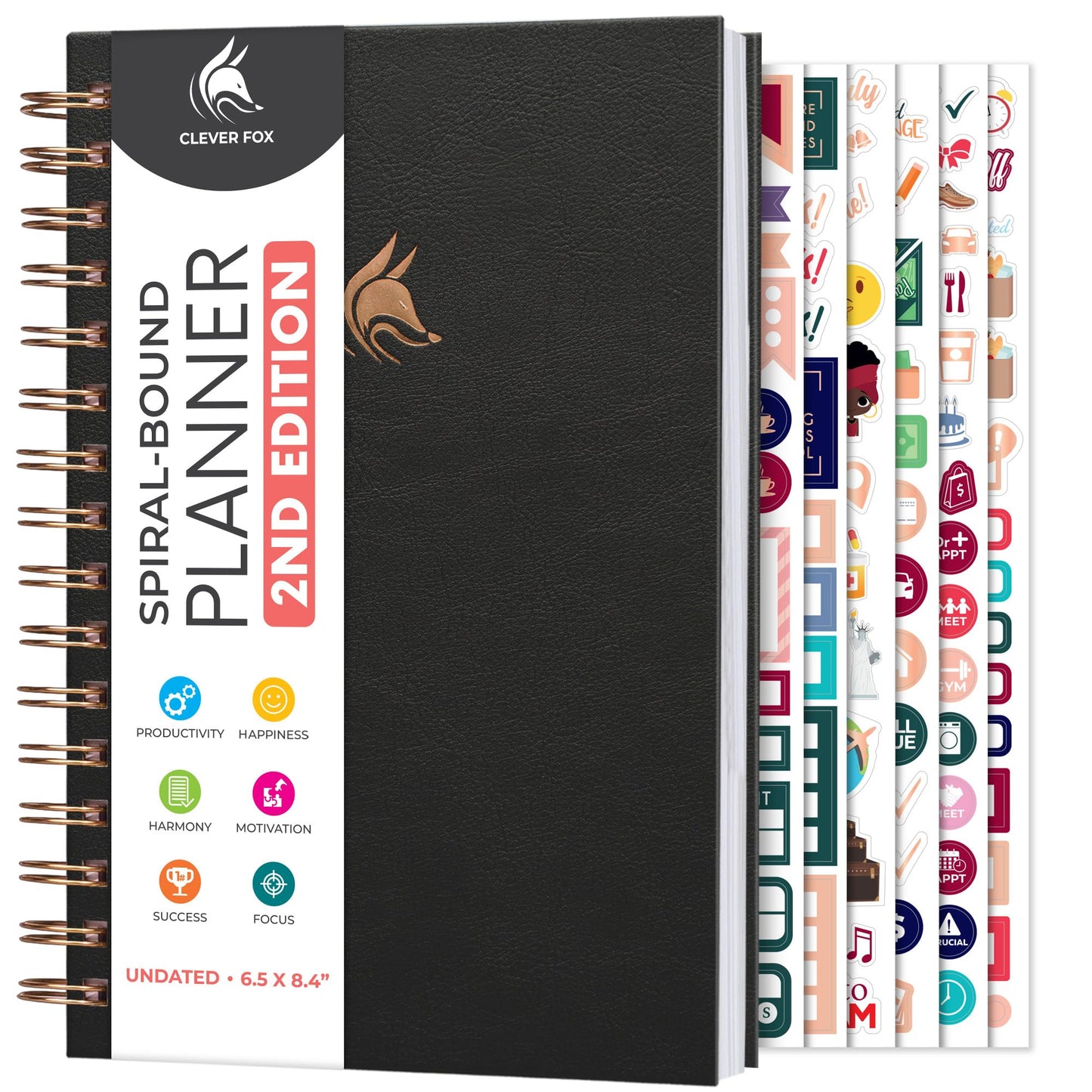 Clever Fox Planner 2nd Edition Spiral – Colorful Weekly & Monthly Goal Planner, Time Management & Productivity Organizer, Undated (Black)