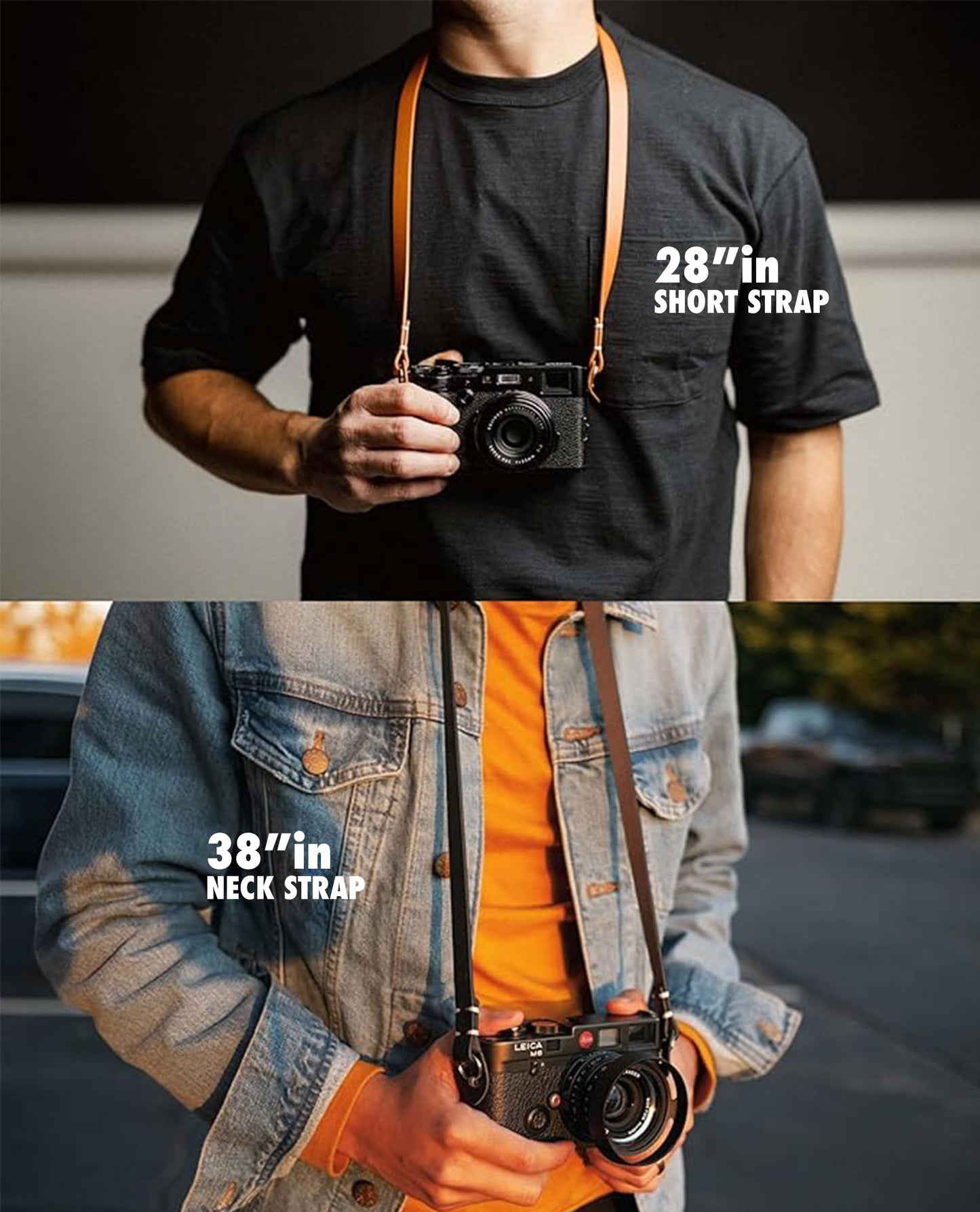 Evergreen Leather Camera Strap – Split Ring, 38 Inch Neck Shoulder Slim, Vintage Modern Design, Hand Stitched, Compatible with Fuji Sony Nikon Leica Canon (Black)