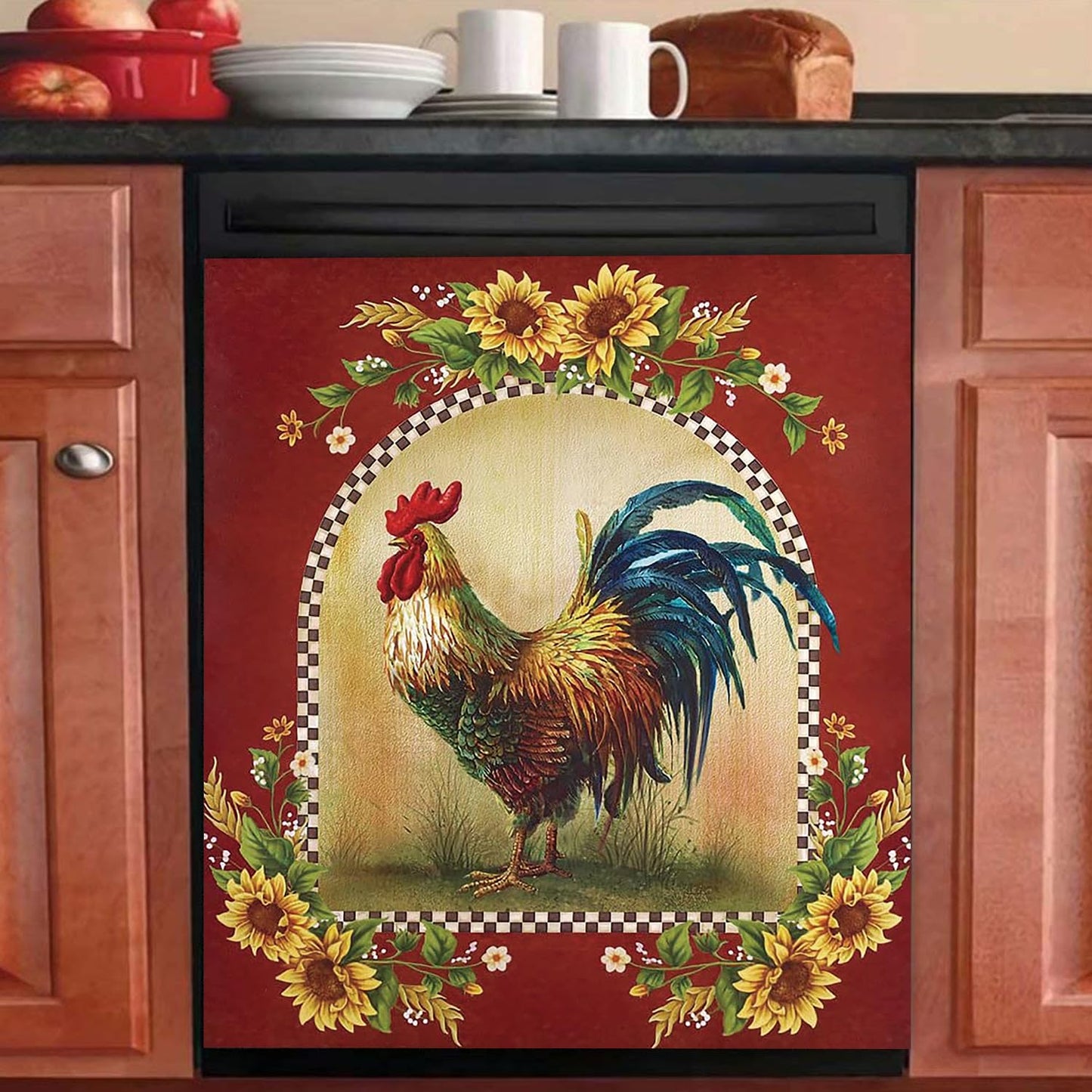 23 W x 26 H inches Dishwasher Cover Decorative Magnet Rooster Kitchen Dishwasher Covers for The Front Dishwasher Door Magnet