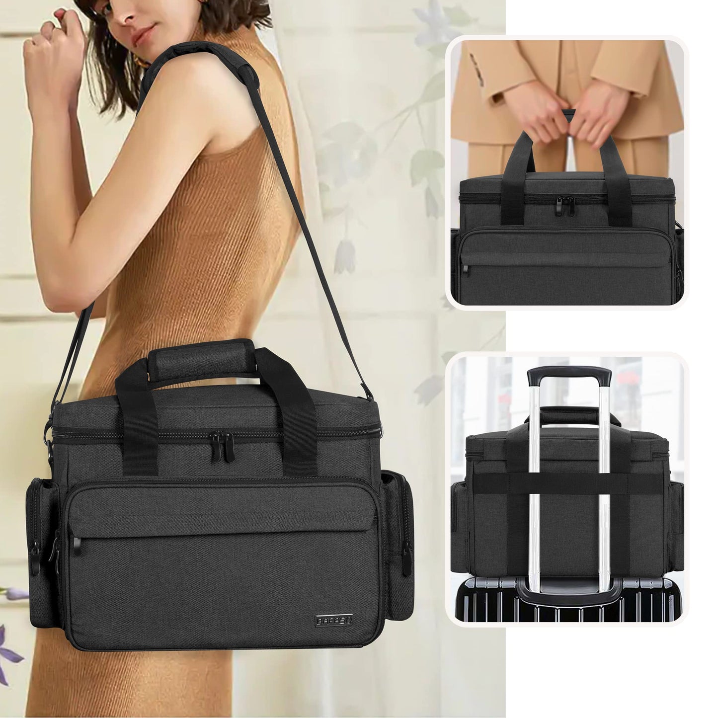 BAFASO Large Makeup Bag with 2 Removable Pouches and Detachable Dividers, Multifunctional Cosmetic Bag to Keep Makeup and Hair Supplies (Patent Pending), Black