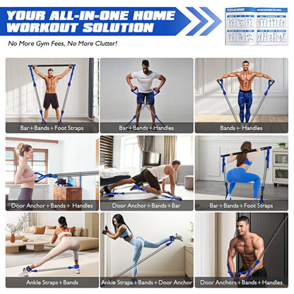 Ayombo Pilates Equipment, Heavy Duty Pilates Bar Kit with Resistance Bands, Portable Gym Pilates Bar for Home Squat Exercise, Legs, Waist, Arm, Abs, Chest, Shoulders Muscle Strength Workout Equipment