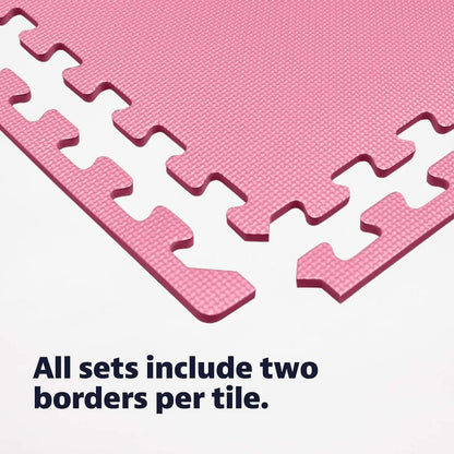 EVA Foam Floor Tiles - 1/2 Inch Thick Interlocking Mats for Indoor Gym & Home Use | 24" x 24" Pink, 16 Sq Ft (4 Tiles)
