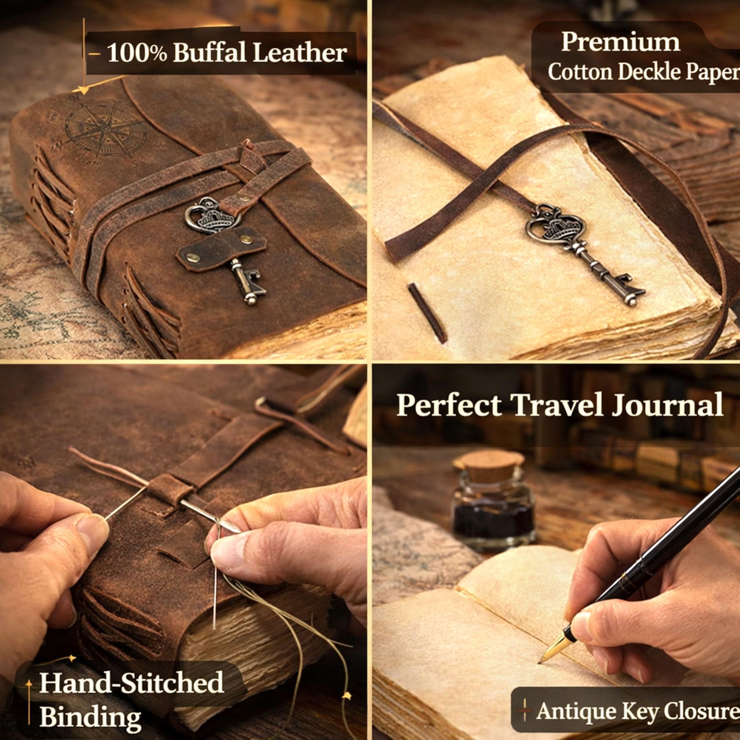 cuero Compass Vintage Leather Journal Antique Handmade Leather Bound Journal with Deckle Edge Paper Diary Leather Sketchbook Drawing Journal Notebook Great Gift Men & Women (Vintage Brown, 4X6 Inch)