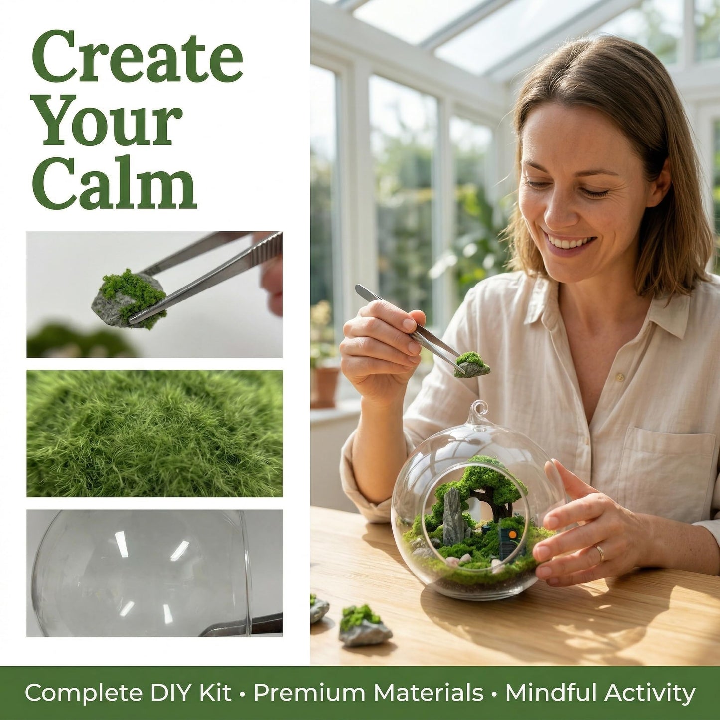 DIY Glass Globe Terrarium-Style Decor Kit, 11-Piece Mini Micro Landscape Ornament Set for Desk, Home & Office- Thoughtful Indoor Gift for Home & Office Decor