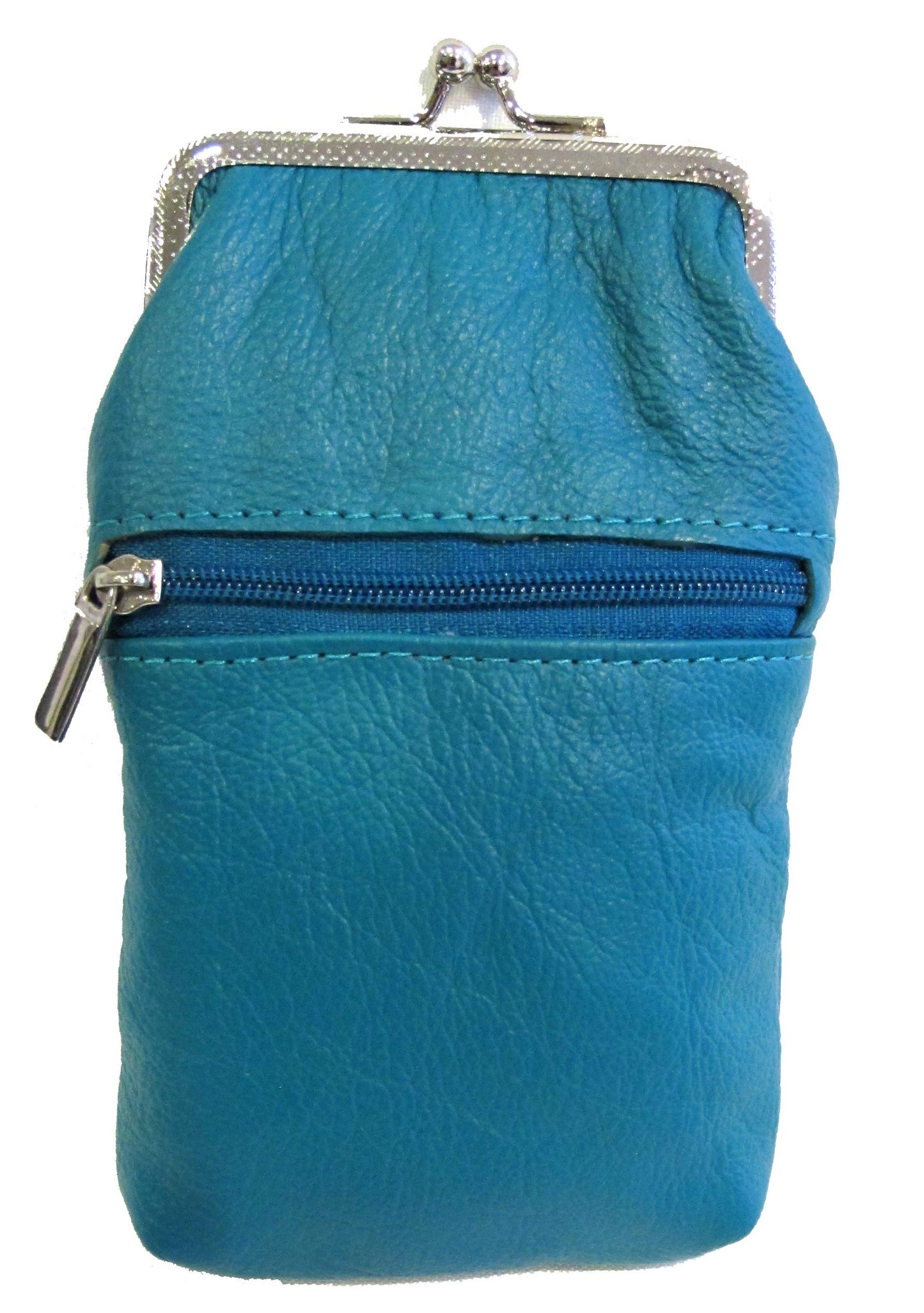 Women 100% Pure Leather Cigarette Case Lighter Match Pocket Zipper Coin Pouch -Teal