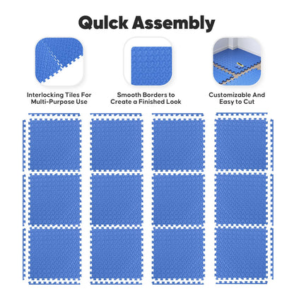 Home Gym Mat, Puzzle Exercise Mat, of EVA Interlocking Foam Floor Tiles for Home Workout Equipment and Kids' Play Areas - Blue, 24 in x 24 in x ½ in - 16 Tiles (Blue, 16 Pack 64 sq ft)