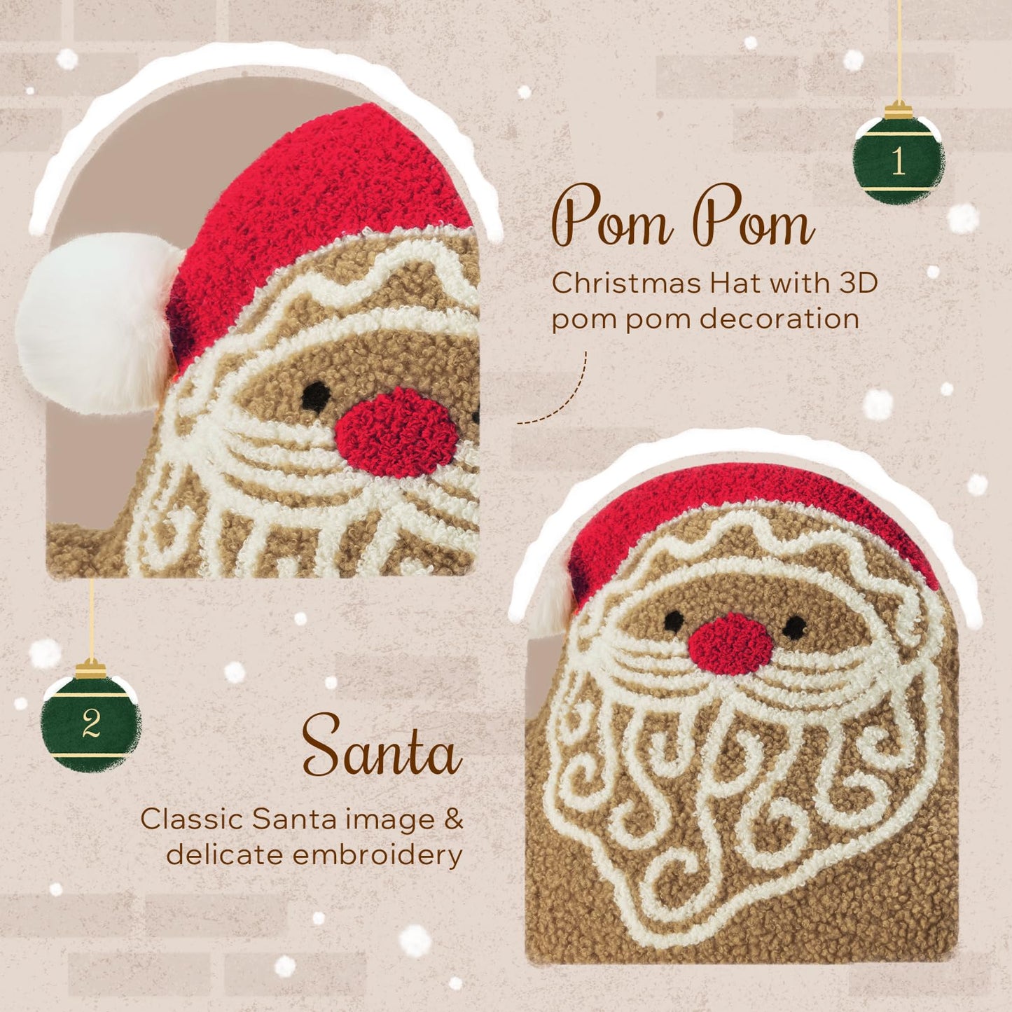 Phantoscope Gingerbread Merry Christmas Throw Pillow, Plush Teddy Xmas Gingerbread Santa Claus Shaped Pillows Christmas Decorative Pillow for Couch Living Room Bed, Beige, 20 x 16.5 inches