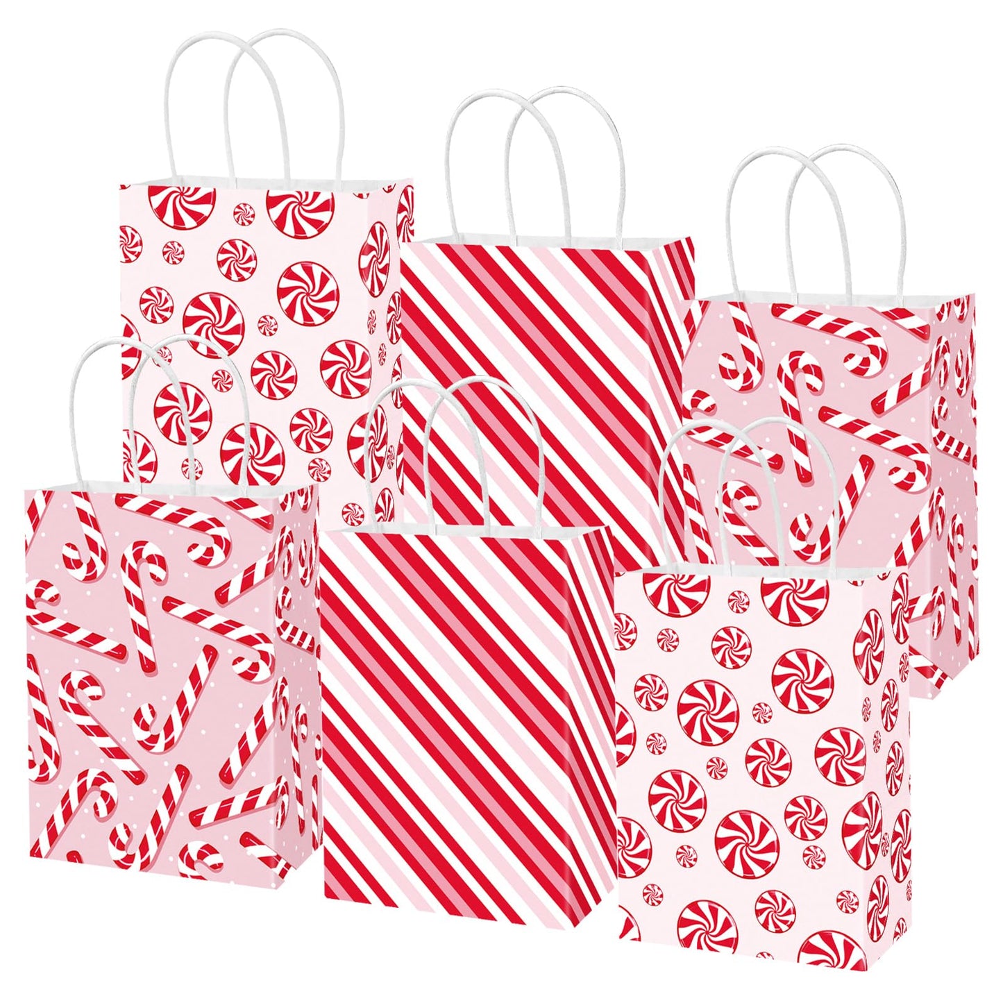 JarThenaAMCS 18Pcs Christmas Paper Gift Bags with Handles Red Xmas Candy Cane Stripe Goodie Treat Bag Snack Favor Bags for Winter Xmas Party Supplies