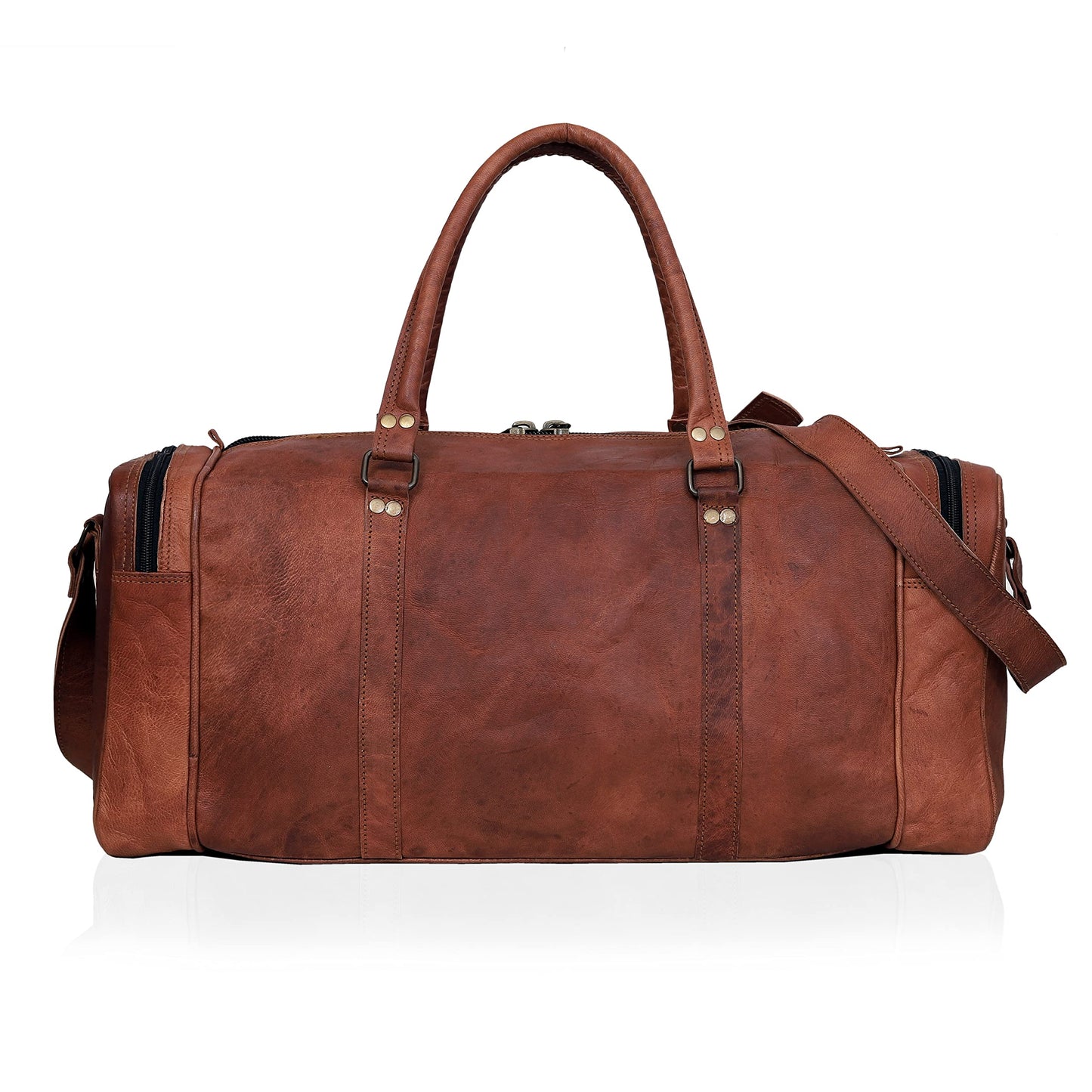 24 Inch Large Leather Duffel Travel Duffle Gym Sports Overnight Weekender Bag (brown)