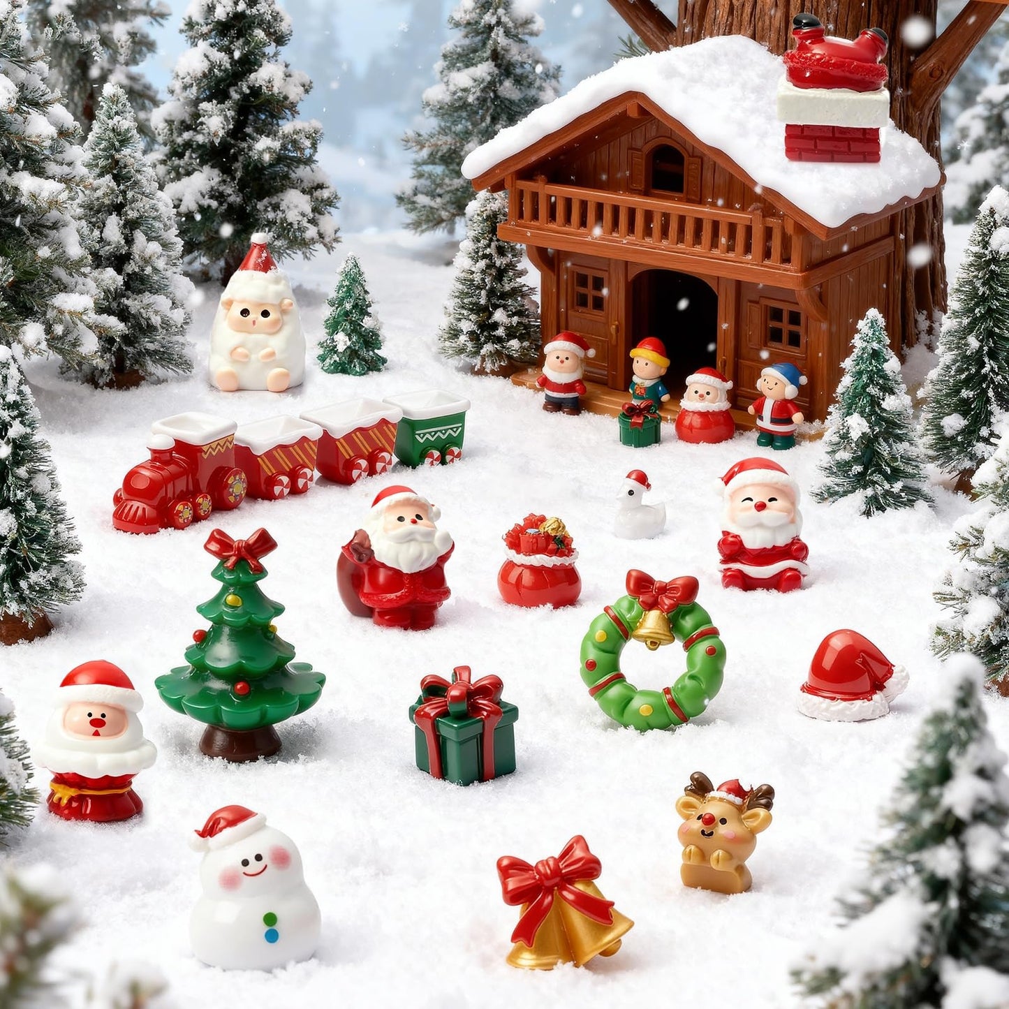 CHAMBERY 32Pcs Mini Christmas Figurines Small Resin Figures Miniatures to Hide Santa Claus Reindeer Ornaments Gift for Xmas Party DIY Crafts Decorations