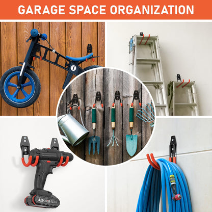 Cpais Garage Hooks with Anti-Slip Coating,Heavy Duty Wall Mount Storage Hooks for Hanging Bike,Hose,Ladder,Yard,Garden Tools (30 Pack Orange)