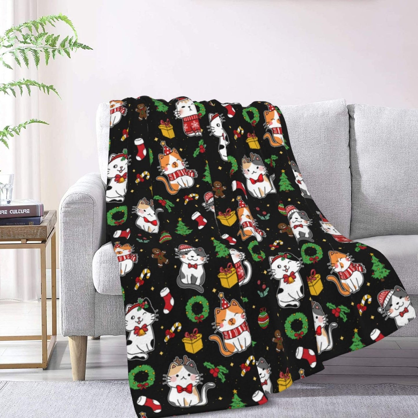 Christmas Cats Throw Blanket - 50"x40" Soft Flannel Fleece Blankets for Couch Sofa Bed, Warm Cozy Lightweight Travel Blanket, for Women Men Kids Cat Lovers