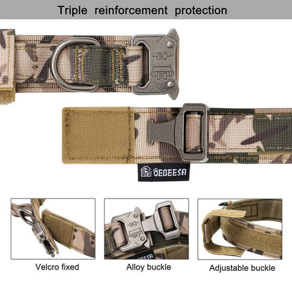 OEBEESA Tactical Dog Collar Adjustable Military Collar: - Nylon K9 Collars with Handle and Heavy Duty Metal Buckle for Medium and Large Dogs with 3 Patches and Airtag Case Holder (XL, Camo)