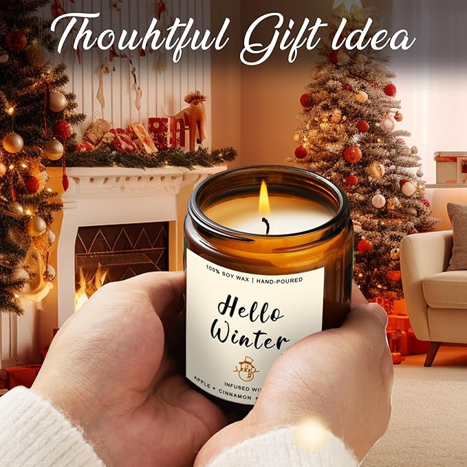 Christmas Scented Candle Gift Set for Women – 4 Pack Winter Soy Candles with Apple Cinnamon, Fir Balsam, Mulled Cider, Sandalwood – Holiday Gifts for Her, Home Décor