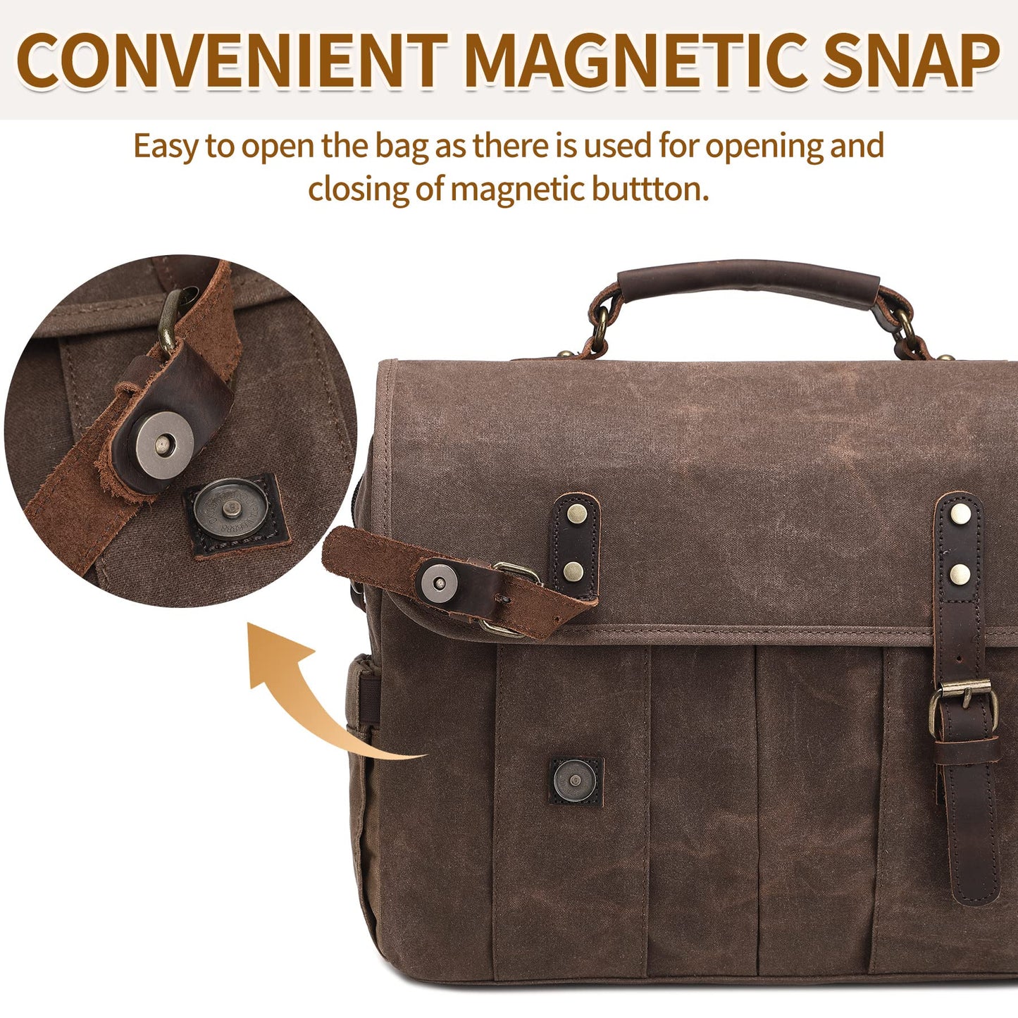 NerIion Messenger Bag for Men 15.6 Inch Vintage Canvas Genuine Leather Briefcase for Men Laptop Bag Waterproof Computer Satchel Shoulder Bag (Brown)