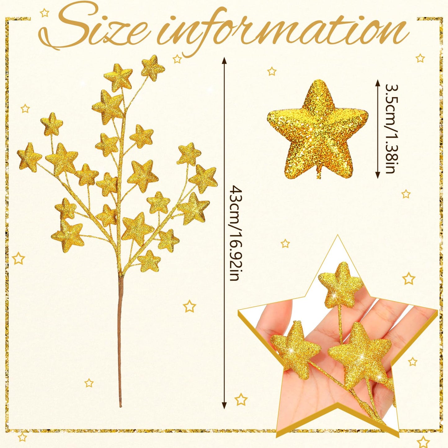 Rivvlive 6 Pcs Glitter Star Picks 17.7 Inch Sparkly Star Tree Stem Picks Twinkle Sticks Foam Vase Table Craft Decoration for Christmas Birthday Party Wedding Centerpieces (Gold)