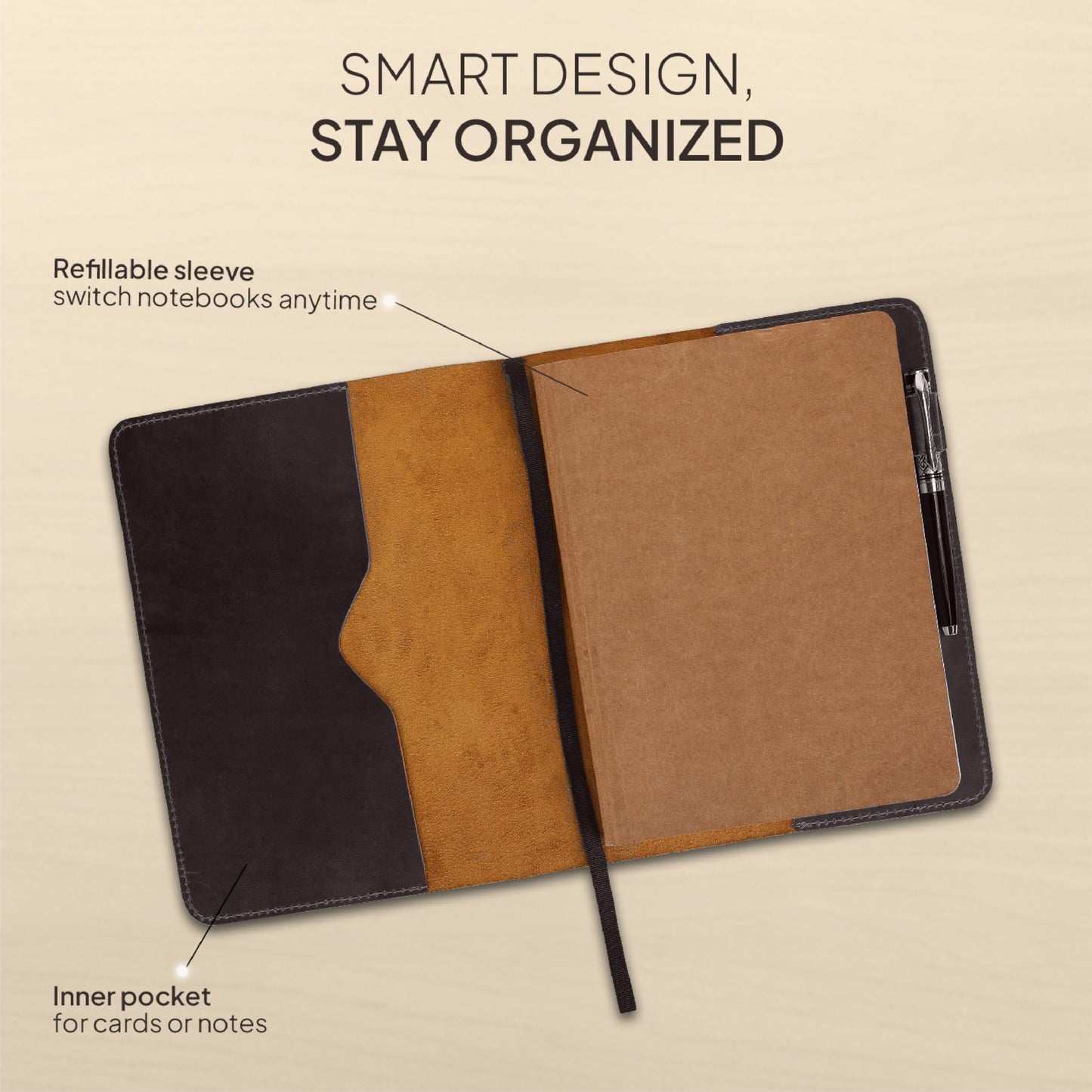 TheAntiq XL Leather Journal Cover 7.5 x 9.5 Inch – Refillable Genuine Leather Notebook Cover for Composition Notebook, Planner & Diary – Handmade Protective Travel Writing Case, Brown
